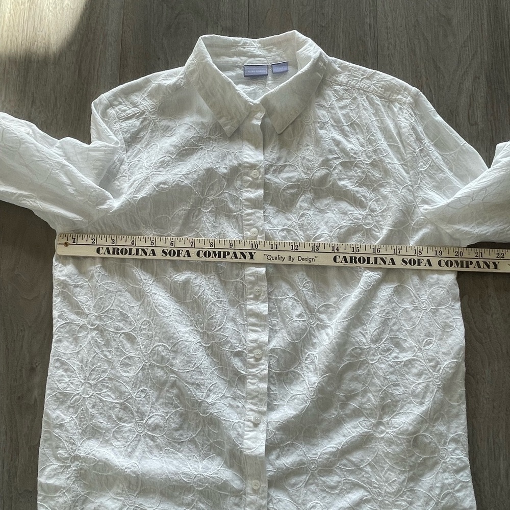 Laura Scott White Floral Embroidered 3/4 Roll Tab Sleeve Button Down Women’s XL - Picture 10 of 12